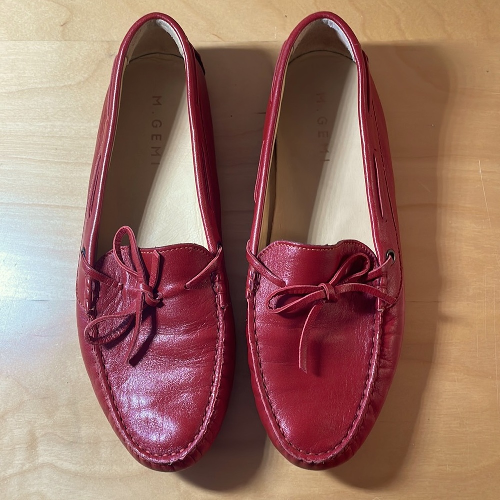 M Gemi red leather driving loafers made in Italy 39 9 8.5 Comfortable